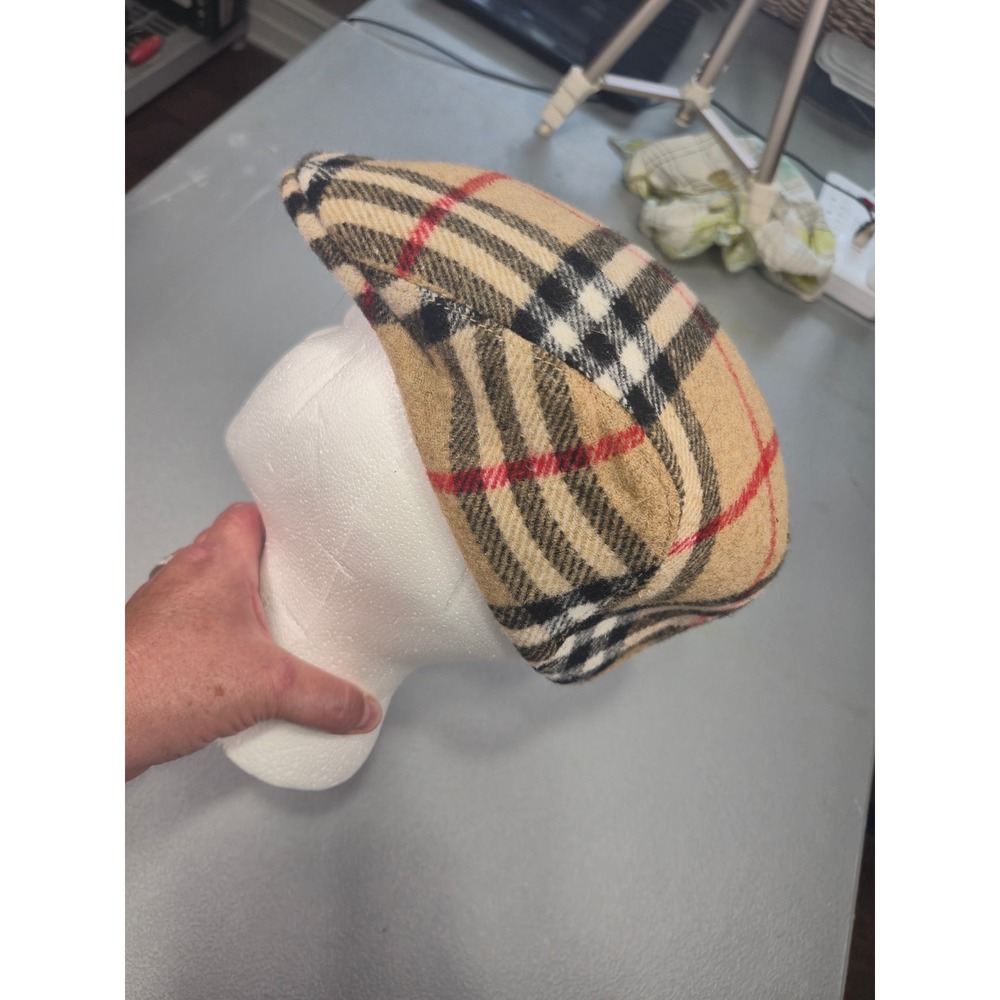 Nova Check Flat Cap 100% Wool Made in Italy Beige Plaid Driver Hat L - Picture 4 of 10